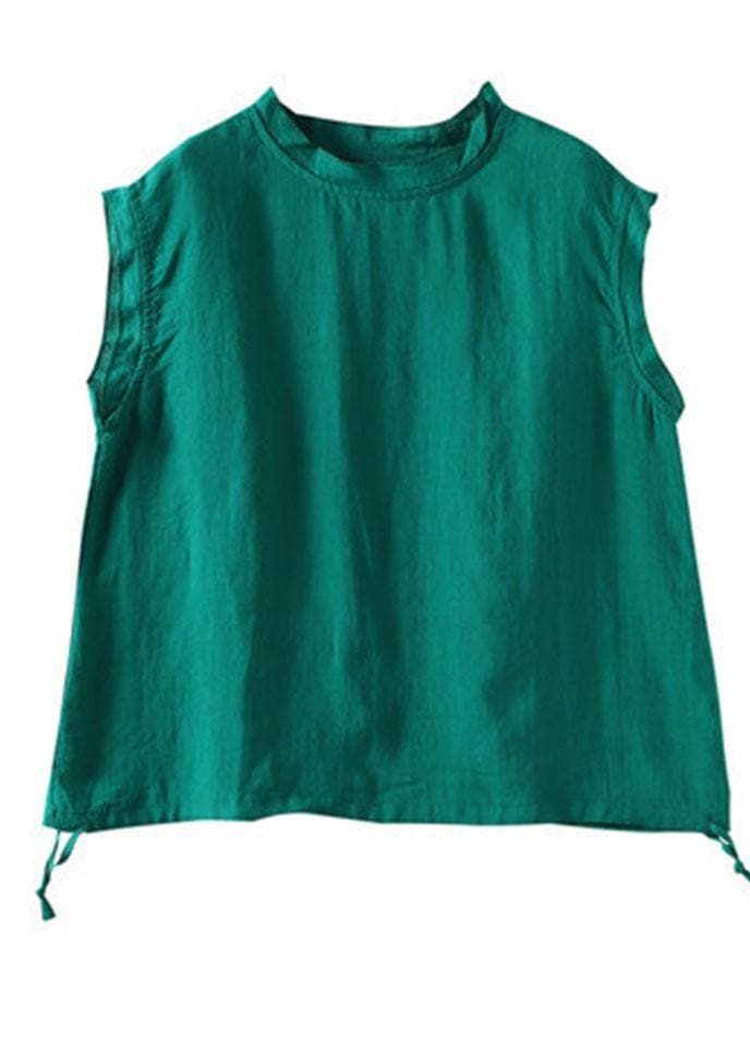 Stylish Green O-Neck Sleeveless Linen Summer Tops GK-STP210715