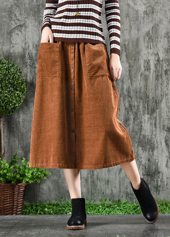 Stylish Khaki High Waist Big Pockets Corduroy A Line Skirt Winter GK-SKTS220815