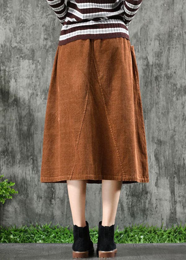 Stylish Khaki High Waist Big Pockets Corduroy A Line Skirt Winter GK-SKTS220815