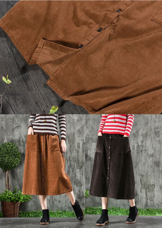 Stylish Khaki High Waist Big Pockets Corduroy A Line Skirt Winter GK-SKTS220815