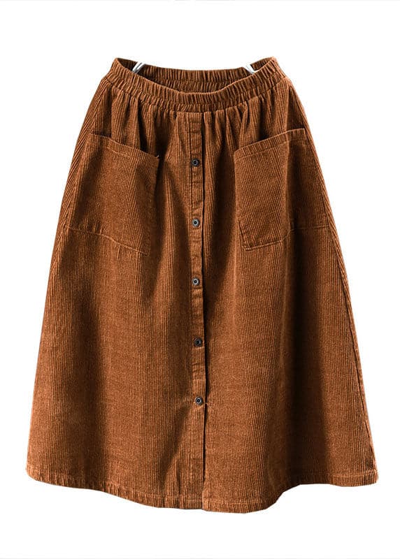 Stylish Khaki High Waist Big Pockets Corduroy A Line Skirt Winter GK-SKTS220815