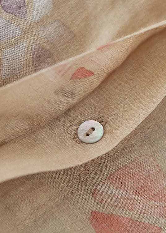 Stylish Khaki wrinkled Print Ramie Linen Shirt Tops Spring GK-LTP220127