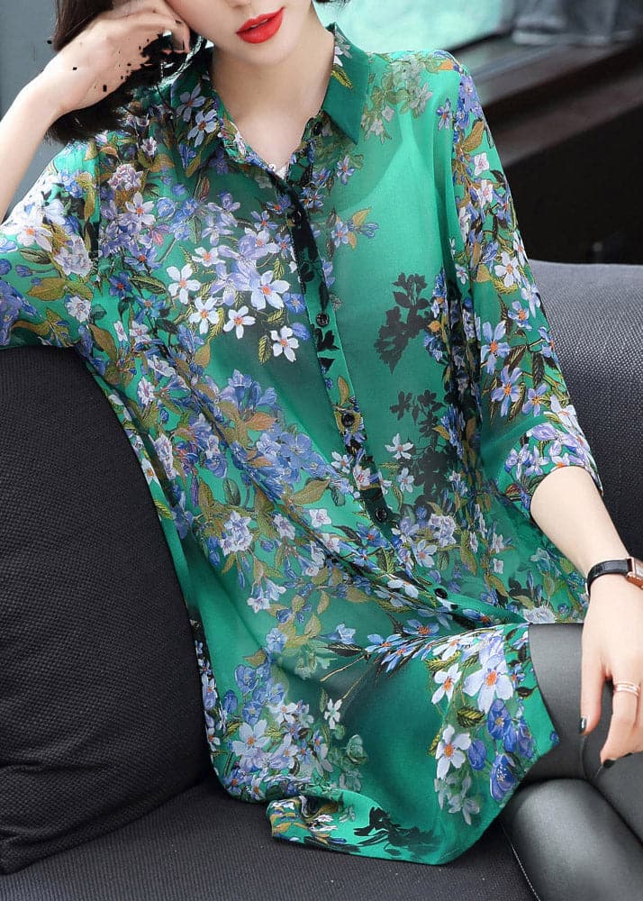 Stylish Peter Pan Collar Button Print Chiffon Shirt Tops Summer ZS-LTP220317