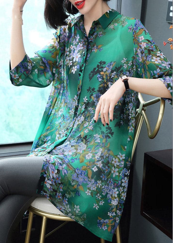 Stylish Peter Pan Collar Button Print Chiffon Shirt Tops Summer ZS-LTP220317