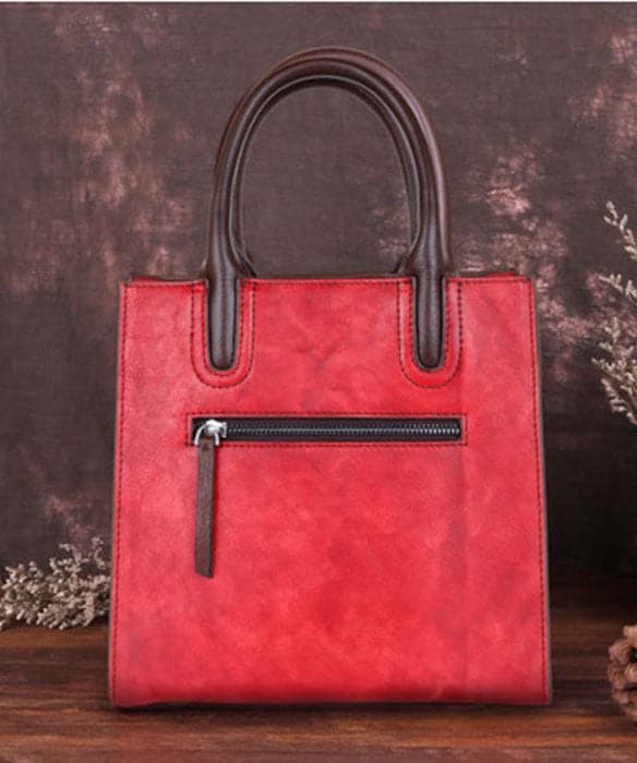 Stylish Red Floral Paitings Calf Leather Tote Handbag BGS220210