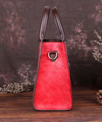 Stylish Red Floral Paitings Calf Leather Tote Handbag BGS220210