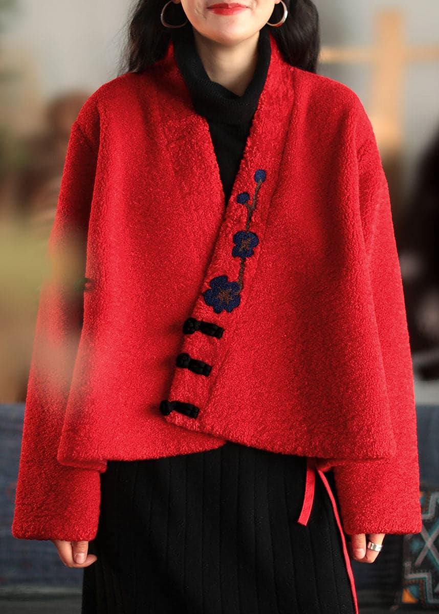 Stylish Red button Embroideried Woolen coats Spring GK-CTS220208