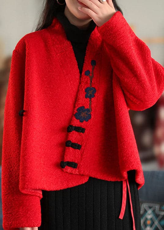 Stylish Red button Embroideried Woolen coats Spring GK-CTS220208