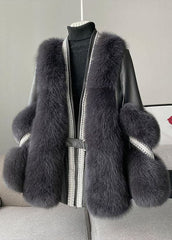 Stylish White V Neck Patchwork Mink Hair Coats Winter DJK211215