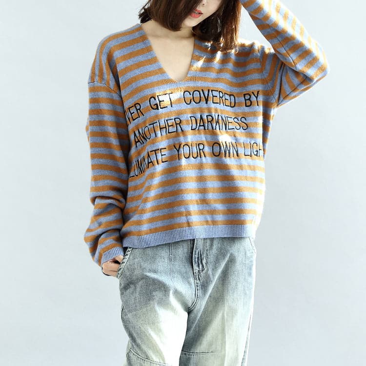 Stylish striped cotton sweaters blue and khaki warm pullover knit sweaters NTP171028