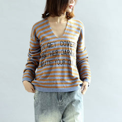 Stylish striped cotton sweaters blue and khaki warm pullover knit sweaters NTP171028