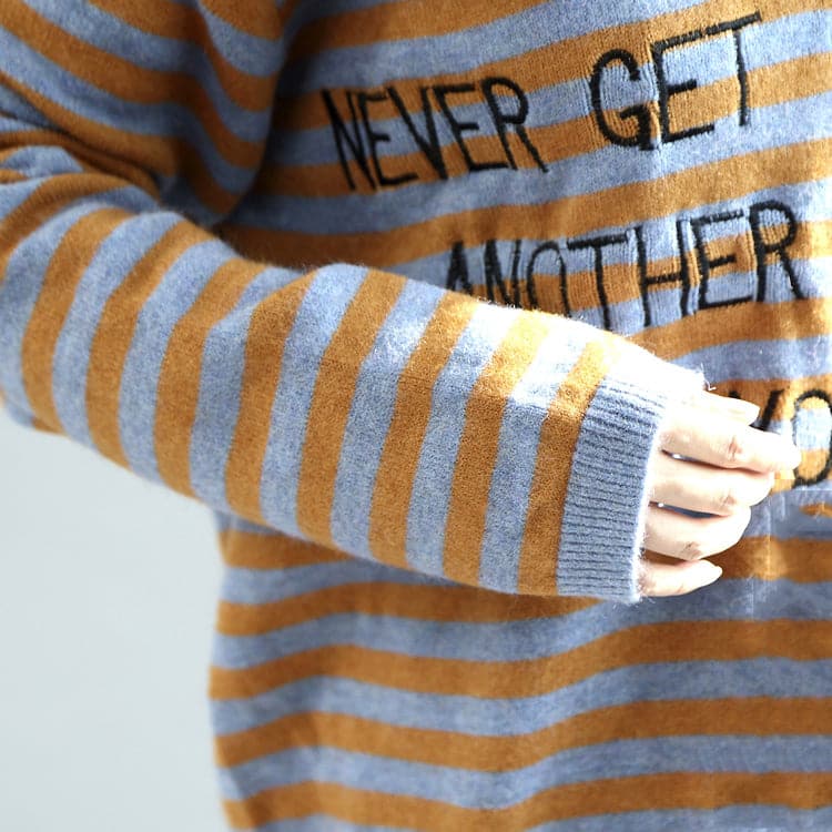 Stylish striped cotton sweaters blue and khaki warm pullover knit sweaters NTP171028