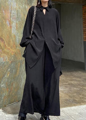 Suit large black long sleeve shirt wide leg pants two piece set AT-FDL201228