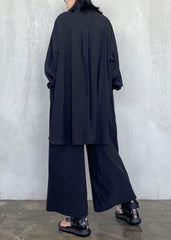 Suit large black long sleeve shirt wide leg pants two piece set AT-FDL201228