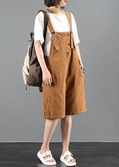 Summer 202 loose tooling brown bib pants women casual fashion five-point pants jumpsuit dylinoshop