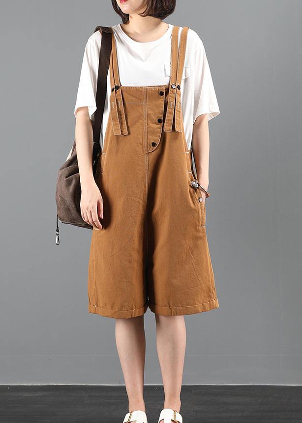 Summer 202 loose tooling brown bib pants women casual fashion five-point pants jumpsuit dylinoshop