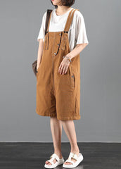 Summer 202 loose tooling brown bib pants women casual fashion five-point pants jumpsuit dylinoshop