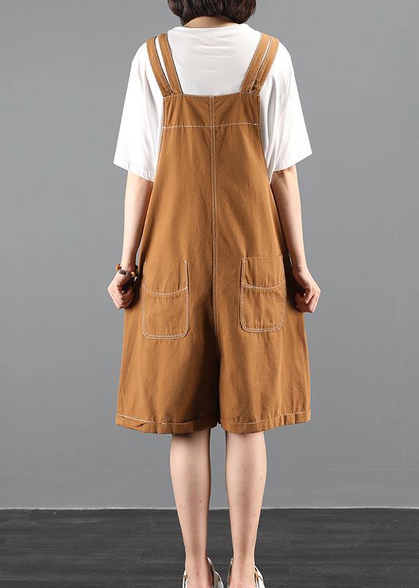 Summer 202 loose tooling brown bib pants women casual fashion five-point pants jumpsuit dylinoshop