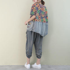 Summer 2021 new loose large size printed washed denim suit WG-STP200601