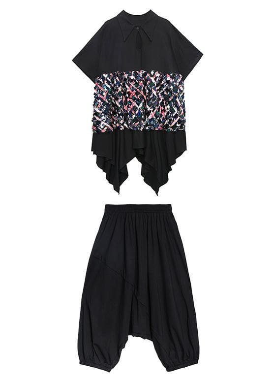 Summer black suit female temperament fashion sequined top harem pants two-piece AT-SDL200812