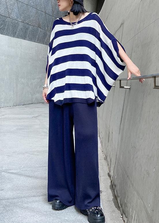 Summer casual fashion age reduction large size striped bat sleeve T-shirt + wide leg pants two-piece suit AT-STP200617