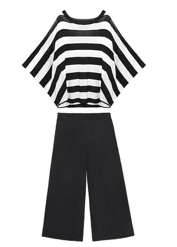 Summer casual fashion age reduction large size striped bat sleeve T-shirt + wide leg pants two-piece suit AT-STP200617