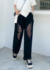 Summer high waist thin big pants women black butterfly pattern Harlan casual trousers AT-LPTS200723