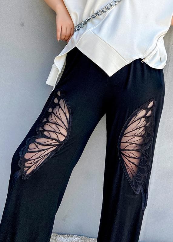 Summer high waist thin big pants women black butterfly pattern Harlan casual trousers AT-LPTS200723