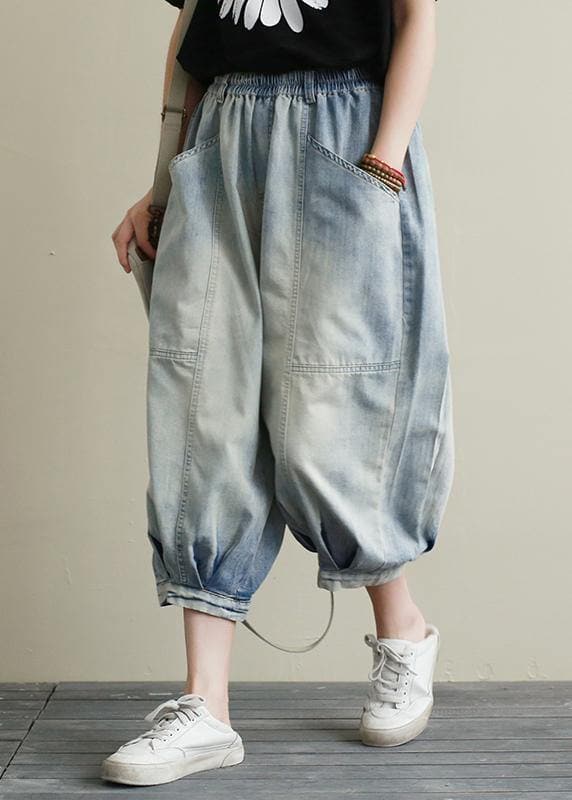 Summer new cropped denim bloomers women loose large size blue harem pants LPTS200701