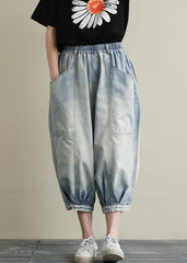 Summer new cropped denim bloomers women loose large size blue harem pants LPTS200701