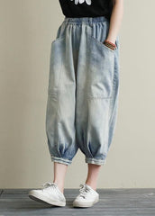 Summer new cropped denim bloomers women loose large size blue harem pants LPTS200701