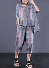 Summer retro plaid casual shirt denim two pieces WG-HTP190711