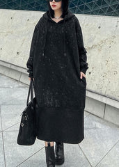 Sweater women's autumn winter loose hooded Plush shiny black dress AT-FDL201202