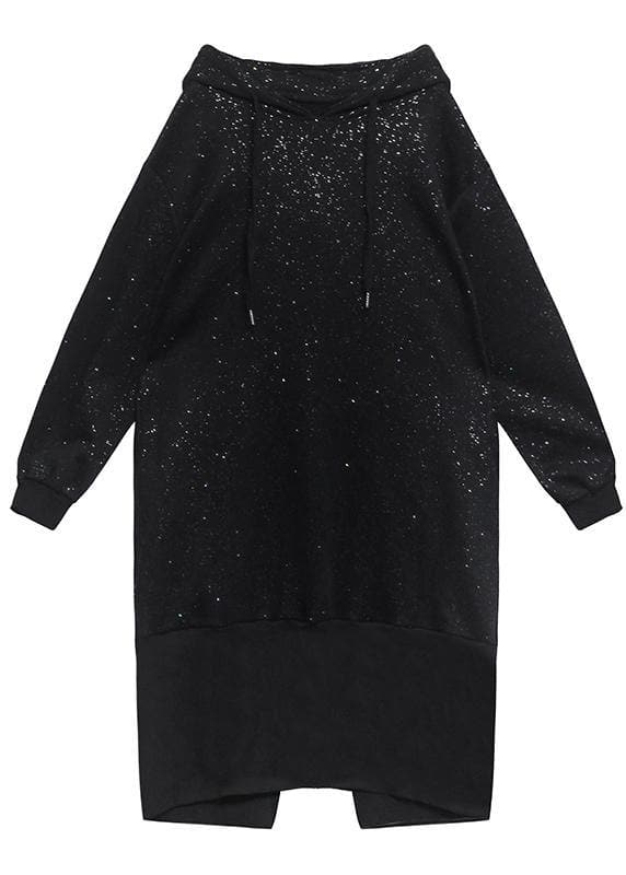 Sweater women's autumn winter loose hooded Plush shiny black dress AT-FDL201202