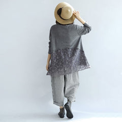 Sweet lace patchwork cotton knit sweaters gray pullover knit tops NTP171028