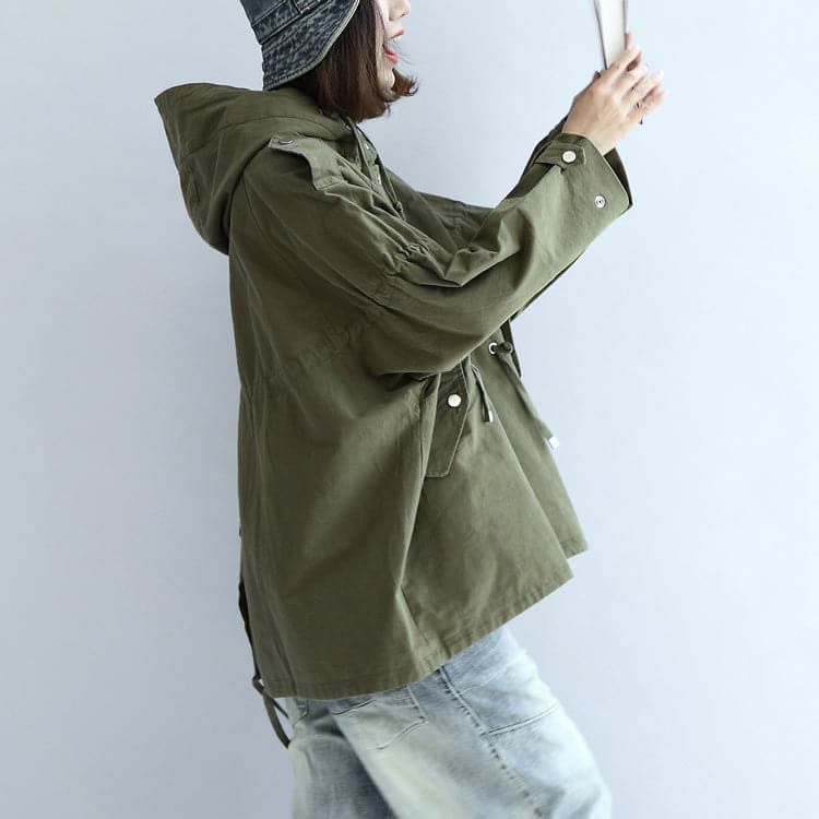 Tea green oversized trench coats plus size short hoodies outwear TCT171028