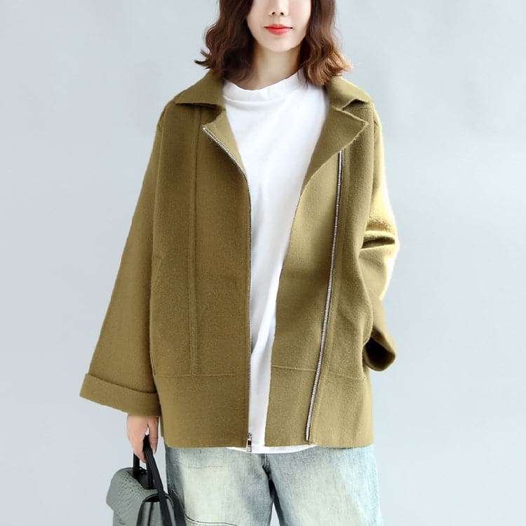 Tea green zippered woolen short coats oversize jackets cape coat CTS171028