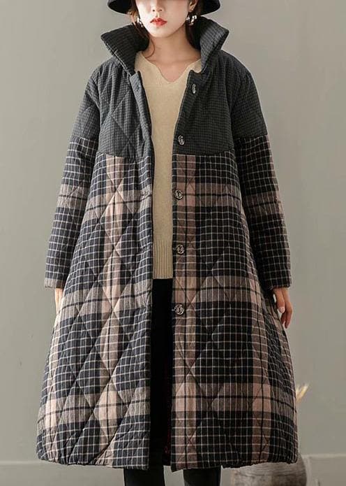 Thick Gray Plaid Coats Plus Size Clothing Coats Stand Collar Button Down outwear TCT210101