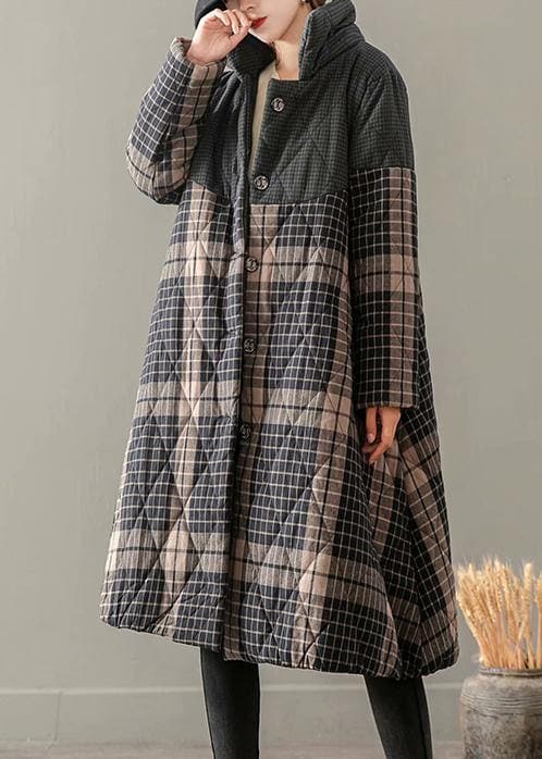 Thick Gray Plaid Coats Plus Size Clothing Coats Stand Collar Button Down outwear TCT210101