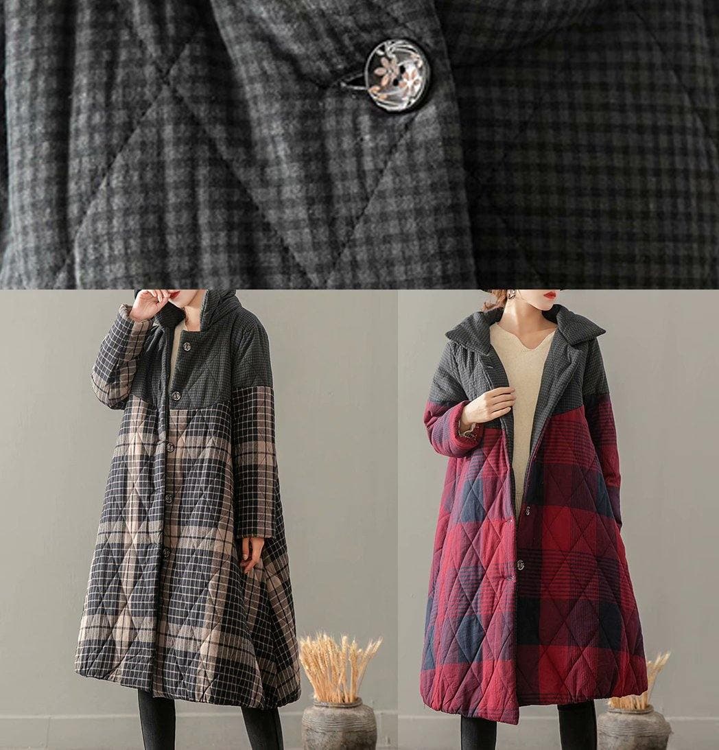 Thick Gray Plaid Coats Plus Size Clothing Coats Stand Collar Button Down outwear TCT210101