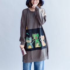 Three happy cats print cotton dresses oversized sweat dress pullover FDM171028