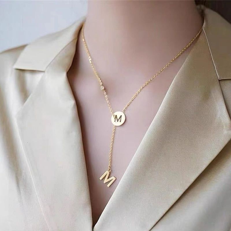 Titanium Steel Necklaces Charm Jewelry NCJTXY30 Simple M Letter Short Chain Touchy Style