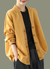 2022 Yellow V Neck Pockets Coats Long Sleeve GK-CTS220301