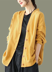 2022 Yellow V Neck Pockets Coats Long Sleeve GK-CTS220301