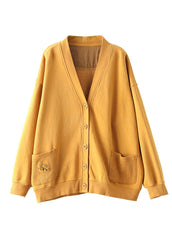 2022 Yellow V Neck Pockets Coats Long Sleeve GK-CTS220301