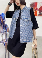 Two Piece Blue Black Denim Vest With Loose And Fashionable Skirt AT-SDL210417