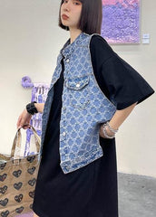 Two Piece Blue Black Denim Vest With Loose And Fashionable Skirt AT-SDL210417