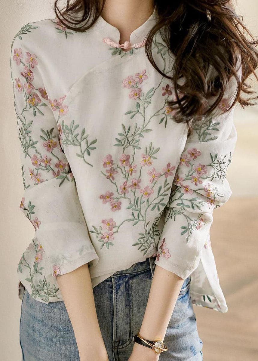 Unique Beige Print Linen Blouses Spring YLHC-LTP211210