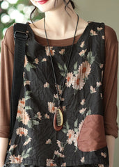 Unique Black O-Neck Print Linen Vest Sleeveless GK-VTP220509