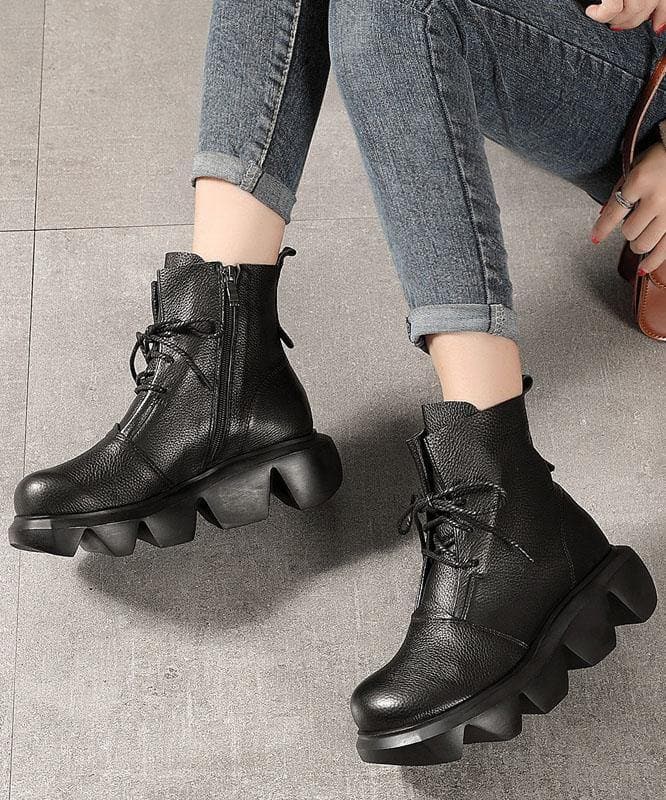 Unique Black Genuine Leather Ankle Boots XZ210617-220630